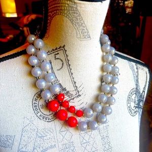 Premier 2 tiered faceted beads in an opalescent grey & red with brass